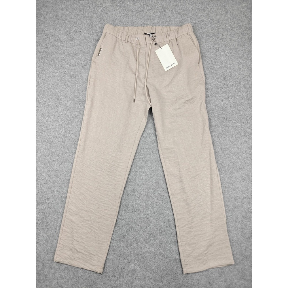 Mauvais Pants Mens 34 Beige Linen Look Drawstring Elastic Waist Chino Casual